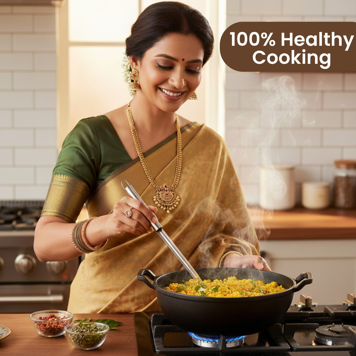 Premium Cast Iron Kadai for Cooking | Heavy-Duty Iron Kadhai for Frying & Curry | Deep, Durable & Even-Heating Cookware