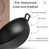 Premium Cast Iron Kadai for Cooking | Heavy-Duty Iron Kadhai for Frying & Curry | Deep, Durable & Even-Heating Cookware