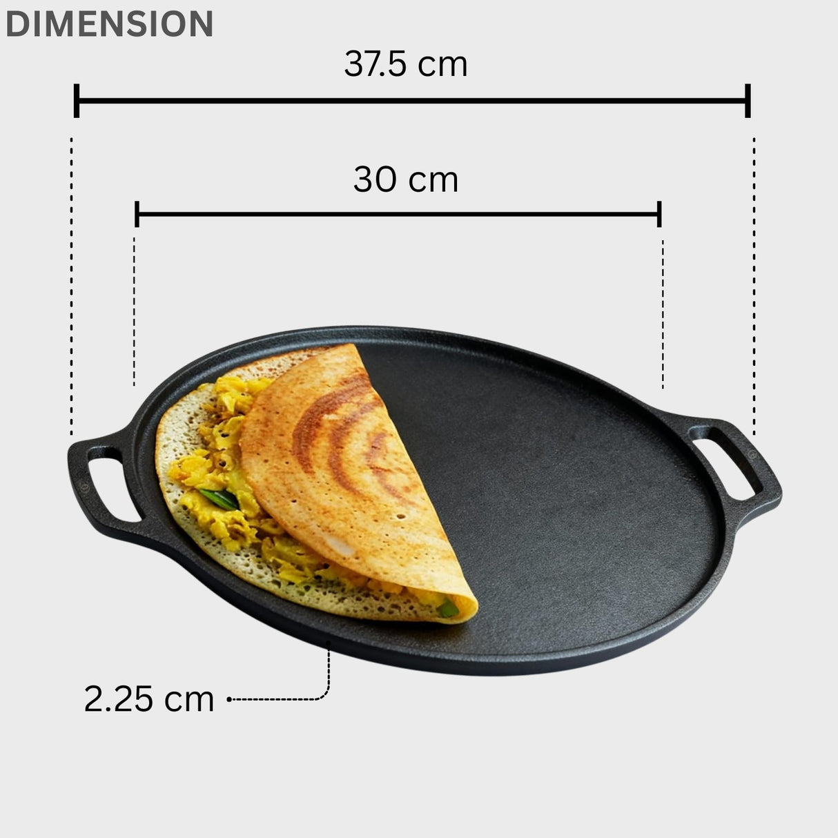Omichef Pre-Seasoned Cast Iron Dosa Tawa 30.1 cm / 11.9 Inch (3 kg) | Heavy Duty Flat Tawa for Crispy Dosa, Chilla & Paratha | Gas & Induction Friendly