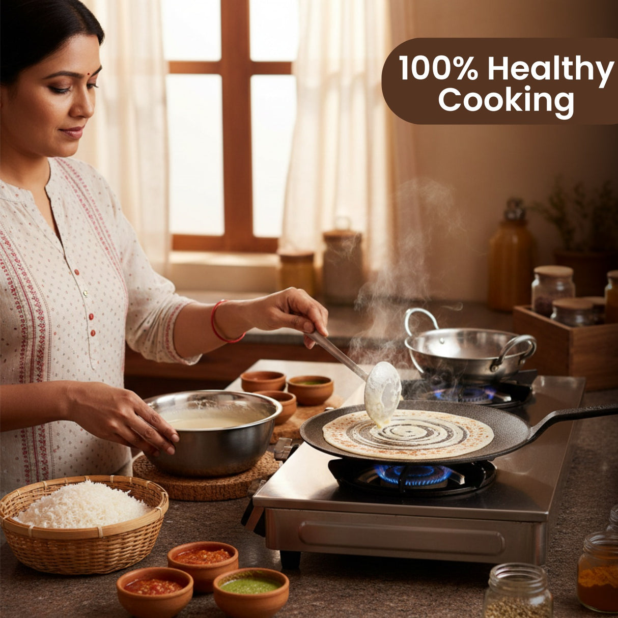 Omichef Cast Iron Roti Tawa | Flat Pre-Seasoned Tawa for Roti, Paratha & Chapati | Even Heat | Gas & Induction Compatible