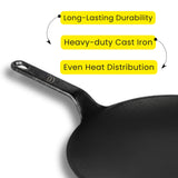 Omichef Cast Iron Roti Tawa | Flat Pre-Seasoned Tawa for Roti, Paratha & Chapati | Even Heat | Gas & Induction Compatible