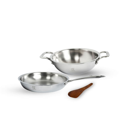 TRIMAX Triply Cookware Kadhai-Frypan Combo Cookware Set with Free Spatula -Premium Quality OmiChef