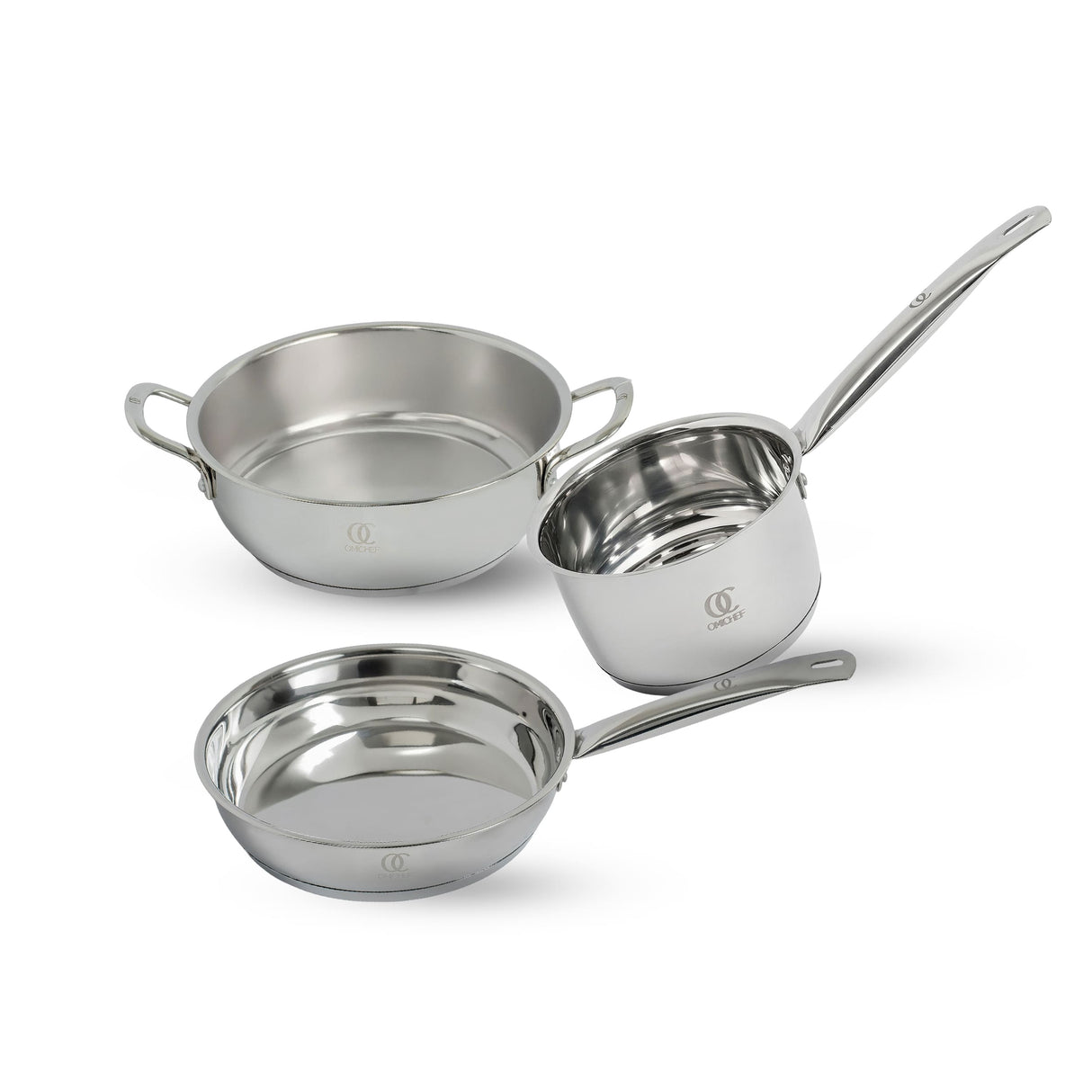 Premium TRIMAX Triply Cookware Set Kadai + Frypan + Wok with Free Wooden Spatula Combo OmiChef