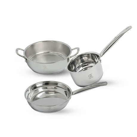 Premium TRIMAX Triply Cookware Set Kadai + Frypan + Wok with Free Wooden Spatula Combo OmiChef