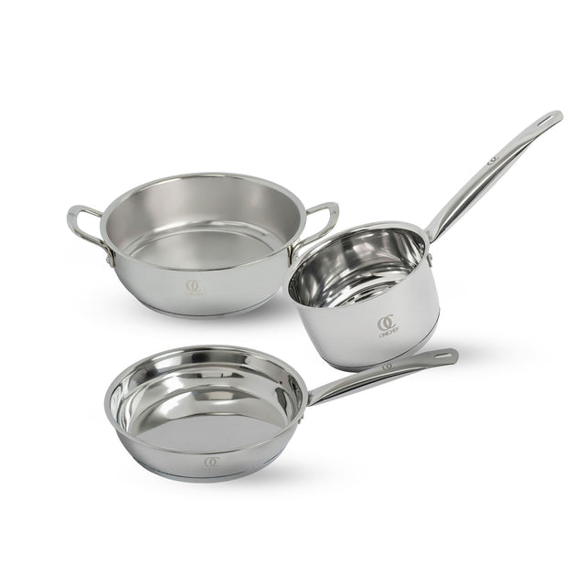 Premium TRIMAX Triply Cookware Set Kadai + Frypan + Wok with Free Wooden Spatula Combo OmiChef
