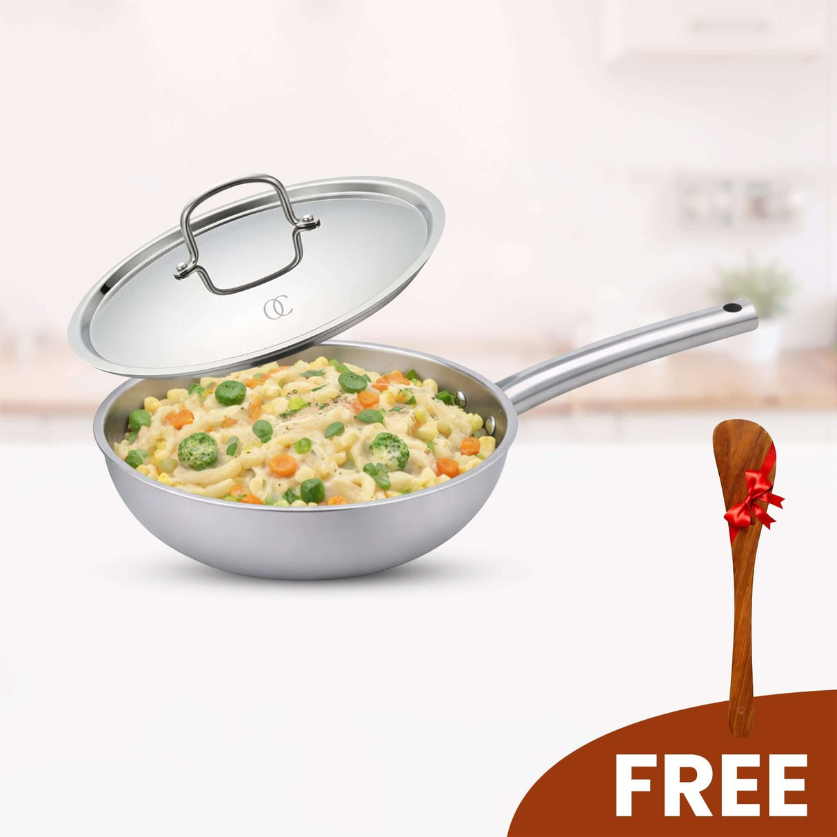 Triply Stainless Steel Wok with Pipe Handles ,1.9L/3.1L, 3-Layer Premium Quality, 3 Layer Thick Body, 100% Toxin-free, Non-stick, Induction & Gas