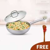 Triply Stainless Steel Wok with Pipe Handles ,1.9L/3.1L, 3-Layer Premium Quality, 3 Layer Thick Body, 100% Toxin-free, Non-stick, Induction & Gas